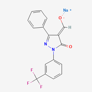 molecular formula C17H10F3N2NaO2 B1674974 1-(m-Trifluorophenyl)-3-phenyl-4-hydroxymethylene-5-pyrazolone, sodium salt CAS No. 56693-29-9
