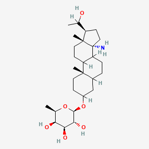 B1674977 (2R,3R,4S,5R,6R)-2-[[(10S,13R,14R,17S)-14-amino-17-(1-hydroxyethyl)-10,13-dimethyl-1,2,3,4,5,6,7,8,9,11,12,15,16,17-tetradecahydrocyclopenta[a]phenanthren-3-yl]oxy]-6-methyloxane-3,4,5-triol CAS No. 90520-42-6