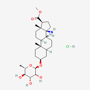 molecular formula C27H46ClNO7 B1674979 Methyl (3S,8R,9S,10S,13R,14S,17S)-14-amino-10,13-dimethyl-3-[(2R,3R,4R,5R,6S)-3,4,5-trihydroxy-6-methyloxan-2-yl]oxy-1,2,3,4,5,6,7,8,9,11,12,15,16,17-tetradecahydrocyclopenta[a]phenanthrene-17-carboxylate;hydrochloride CAS No. 144979-06-6