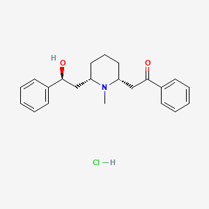 molecular formula C22H28ClNO2 B1674990 2-(6-(2-Hydroxy-2-phenylethyl)-1-methylpiperidin-2-yl)-1-phenylethanone hydrochloride CAS No. 134-63-4