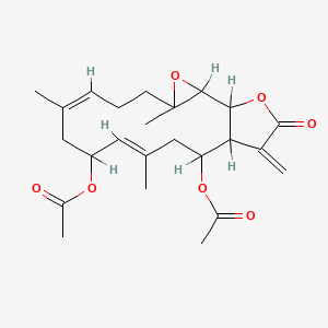 molecular formula C23H30O7 B1674994 [(7Z,11E)-14-Acetyloxy-4,8,12-trimethyl-16-methylidene-17-oxo-3,18-dioxatricyclo[13.3.0.02,4]octadeca-7,11-dien-10-yl] acetate CAS No. 145038-59-1