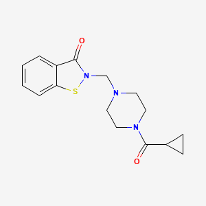 molecular formula C16H19N3O2S B1674999 2-[[4-(Cyclopropanecarbonyl)piperazin-1-yl]methyl]-1,2-benzothiazol-3-one CAS No. 877963-94-5