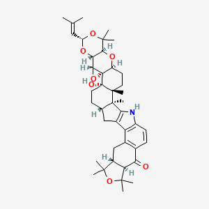 molecular formula C42H55NO7 B1675035 (1S,9R,13R,19S,22S,23S,25R,26R,28S,31S,33S,36R)-22-Hydroxy-1,10,10,12,12,30,30,36-octamethyl-28-(2-methylprop-1-enyl)-11,24,27,29,32-pentaoxa-3-azadecacyclo[17.17.0.02,17.04,16.07,15.09,13.022,36.023,25.023,33.026,31]hexatriaconta-2(17),4(16),5,7(15)-tetraen-8-one CAS No. 81771-19-9