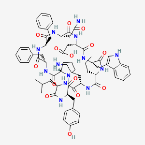 molecular formula C67H85N13O14 B1675036 2-[(3R,6S,9S,12S,15S,18S,21S,24R,27S,30S)-21-(2-amino-2-oxoethyl)-9-(3-aminopropyl)-24,27-dibenzyl-3-[(4-hydroxyphenyl)methyl]-15-(1H-indol-3-ylmethyl)-6-(2-methylpropyl)-2,5,8,11,14,17,20,23,26,29-decaoxo-12-propyl-1,4,7,10,13,16,19,22,25,28-decazabicyclo[28.3.0]tritriacontan-18-yl]acetic acid CAS No. 182422-45-3