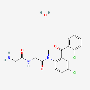molecular formula C18H19Cl2N3O4 B1675144 N-(Glycylglycyl)-N-methyl-2',5-dichloro-2-amino-benzophenone hydrate CAS No. 81603-65-8