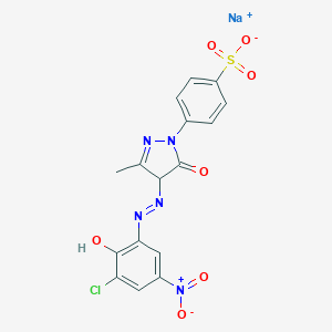 molecular formula C16H11ClN5NaO7S B167531 Sodium 4-[4-[(3-chloro-2-hydroxy-5-nitrophenyl)azo]-4,5-dihydro-3-methyl-5-oxo-1H-pyrazol-1-yl]benzenesulphonate CAS No. 10132-99-7