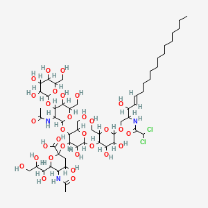 5-acetamido-2-[5-[3-acetamido-5-hydroxy-6-(hydroxymethyl)-4-[3,4,5-trihydroxy-6-(hydroxymethyl)oxan-2-yl]oxyoxan-2-yl]oxy-2-[6-[(E)-2-[(2,2-dichloroacetyl)amino]-3-hydroxyoctadec-4-enoxy]-4,5-dihydroxy-2-(hydroxymethyl)oxan-3-yl]oxy-3-hydroxy-6-(hydroxymethyl)oxan-4-yl]oxy-4-hydroxy-6-(1,2,3-trihydroxypropyl)oxane-2-carboxylic acid