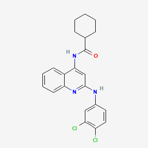 molecular formula C22H21Cl2N3O B1675416 Cyclohexanecarboxamide, N-(2-((3,4-dichlorophenyl)amino)-4-quinolinyl)- CAS No. 1116652-18-6