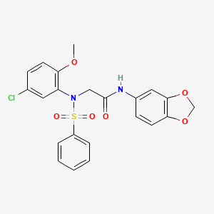 molecular formula C22H19ClN2O6S B1675528 2-[N-(benzenesulfonyl)-5-chloro-2-methoxyanilino]-N-(1,3-benzodioxol-5-yl)acetamide CAS No. 333745-53-2