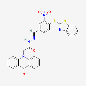 N-[(E)-[4-(1,3-Benzothiazol-2-ylsulfanyl)-3-nitrophenyl]methylideneamino]-2-(9-oxoacridin-10-yl)acetamide