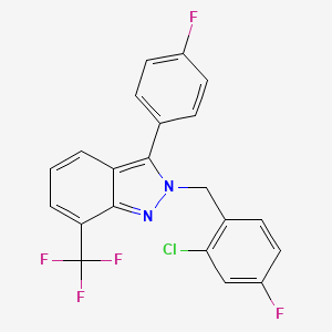 molecular formula C21H12ClF5N2 B1675533 2-(2-Chloro-4-fluorobenzyl)-3-(4-fluorophenyl)-7-(trifluoromethyl)-2H-indazole CAS No. 875787-07-8