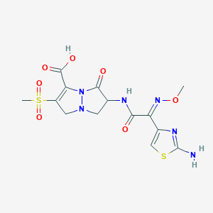 molecular formula C14H16N6O7S2 B1675597 (2S)-2-[[(2Z)-2-(2-Amino-1,3-thiazol-4-yl)-2-methoxyiminoacetyl]amino]-6-methylsulfonyl-3-oxo-2,7-dihydro-1H-pyrazolo[1,2-a]pyrazole-5-carboxylic acid CAS No. 122620-17-1