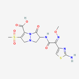 molecular formula C14H16N6O7S2 B1675598 1H,5H-Pyrazolo(1,2-a)pyrazole-3-carboxylic acid, 6-(((2-amino-4-thiazolyl)(methoxyimino)acetyl)amino)-6,7-dihydro-2-(methylsulfonyl)-5-oxo-, (Z)- CAS No. 124986-46-5