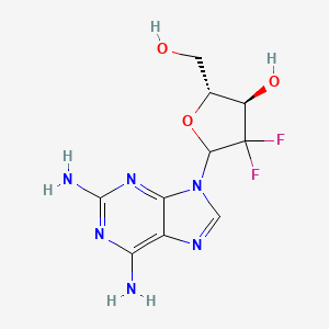 molecular formula C10H12F2N6O3 B1675606 (2R,3R)-5-(2,6-diamino-7H-purin-8-yl)-4,4-difluoro-2-(hydroxymethyl)oxolan-3-ol CAS No. 103828-81-5