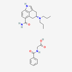 molecular formula C27H34N4O4 B1675623 Glycine, N-benzoyl-, compd. with (R)-4-(dipropylamino)-1,3,4,5-tetrahydrobenz(cd)indole-6-carboxamide (1:1) CAS No. 137641-36-2