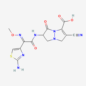 molecular formula C14H13N7O5S B1675637 3-Cyano-7-(2-(2-aminothiazol-4-yl)-2-(methoxyimino)acetamido)-8-oxo-1,5-diazabicyclo(3.3.0)oct-2-ene-2-carboxylic acid CAS No. 124986-45-4