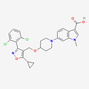 molecular formula C28H27Cl2N3O4 B1675641 1H-吲哚-3-羧酸，6-[4-[[5-环丙基-3-(2,6-二氯苯基)-4-异恶唑基]甲氧基]-1-哌啶基]-1-甲基- CAS No. 1103500-20-4