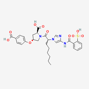 molecular formula C30H34N4O10S B1675661 (2S,4S)-4-(4-carboxyphenoxy)-1-[(2R)-2-[4-[(2-sulfobenzoyl)amino]imidazol-1-yl]octanoyl]pyrrolidine-2-carboxylic acid CAS No. 157187-00-3