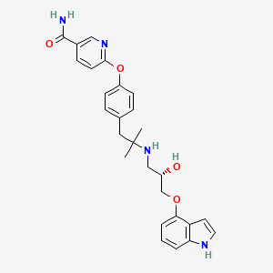 molecular formula C27H30N4O4 B1675681 3-Pyridinecarboxamide, 6-(4-(2-(((2S)-2-hydroxy-3-(1H-indol-4-yloxy)propyl)amino)-2-methylpropyl)phenoxy)- CAS No. 189119-00-4