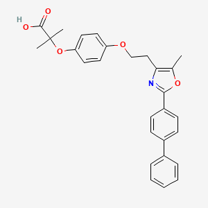 molecular formula C28H27NO5 B1675702 2-Methyl-2-[4-[2-[5-methyl-2-(4-phenylphenyl)-1,3-oxazol-4-yl]ethoxy]phenoxy]propanoic acid CAS No. 328918-26-9