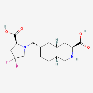 molecular formula C16H24F2N2O4 B1675703 3-Isoquinolinecarboxylic acid, 6-(((2S)-2-carboxy-4,4-difluoro-1-pyrrolidinyl)methyl)decahydro-, (3S,4aR,6S,8aR)- CAS No. 317844-33-0