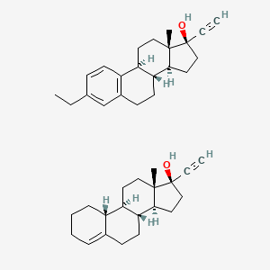 molecular formula C41H54O3 B1675743 (8R,9S,13S,14S,17R)-17-ethynyl-3-methoxy-13-methyl-7,8,9,11,12,14,15,16-octahydro-6H-cyclopenta[a]phenanthren-17-ol;(8R,9S,10R,13S,14S,17R)-17-ethynyl-13-methyl-2,3,6,7,8,9,10,11,12,14,15,16-dodecahydro-1H-cyclopenta[a]phenanthren-17-ol CAS No. 8015-14-3