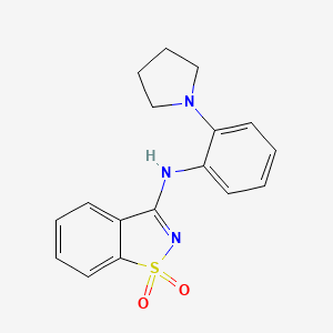 molecular formula C17H17N3O2S B1675829 3-((2-(Pyrrolidin-1-yl)phenyl)amino)benzo[d]isothiazole 1,1-dioxide CAS No. 874590-32-6