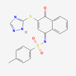 molecular formula C19H14N4O3S2 B1675915 4-methyl-N-[4-oxo-3-(1H-1,2,4-triazol-5-ylsulfanyl)naphthalen-1-ylidene]benzenesulfonamide CAS No. 315698-91-0