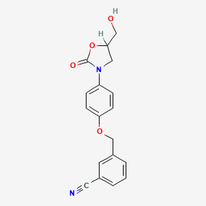 molecular formula C18H16N2O4 B1675983 3-((4-(5-(Hydroxymethyl)-2-oxo-3-oxazolidinyl)phenoxy)methyl)benzonitrile CAS No. 70133-35-6