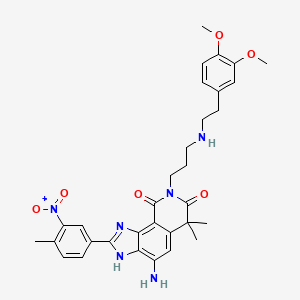 molecular formula C32H36N6O6 B1676100 4-Amino-8-(3-((3,4-dimethoxyphenethyl)amino)propyl)-6,6-dimethyl-2-(4-methyl-3-nitrophenyl)-1,6-dihydro-7H-imidazo[4,5-h]isoquinoline-7,9(8H)-dione CAS No. 851658-10-1