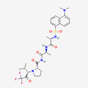 molecular formula C29H38F3N5O6S B1676111 (2S)-N-[(2S)-2-[[(2S)-2-[[5-(dimethylamino)naphthalen-1-yl]sulfonylamino]propanoyl]amino]propanoyl]-1-[(3S)-1,1,1-trifluoro-4-methyl-2-oxopentan-3-yl]pyrrolidine-2-carboxamide CAS No. 123285-50-7