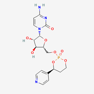 molecular formula C17H21N4O8P B1676233 4-amino-1-[(2R,3S,4S,5R)-3,4-dihydroxy-5-[[(2S,4S)-2-oxo-4-pyridin-4-yl-1,3,2λ5-dioxaphosphinan-2-yl]oxymethyl]oxolan-2-yl]pyrimidin-2-one CAS No. 685111-92-6