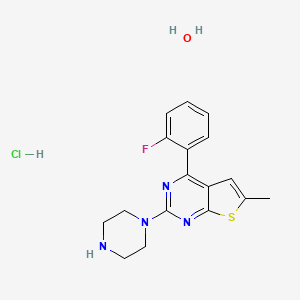 molecular formula C17H20ClFN4OS B1676269 Thieno(2,3-d)pyrimidine, 4-(2-fluorophenyl)-6-methyl-2-(1-piperazinyl)-, monohydrochloride, monohydrate CAS No. 476148-82-0