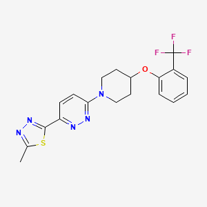 molecular formula C19H18F3N5OS B1676552 2-Methyl-5-(6-(4-(2-(trifluoromethyl)phenoxy)piperidin-1-yl)pyridazin-3-yl)-1,3,4-thiadiazole CAS No. 921605-87-0