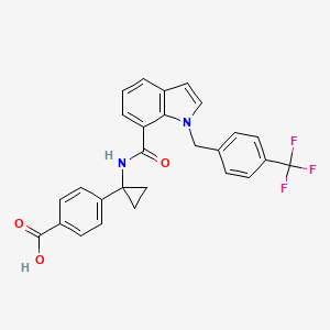 molecular formula C27H21F3N2O3 B1676556 Benzoic acid, 4-(1-(((1-((4-(trifluoromethyl)phenyl)methyl)-1H-indol-7-yl)carbonyl)amino)cyclopropyl)- CAS No. 1050656-06-8