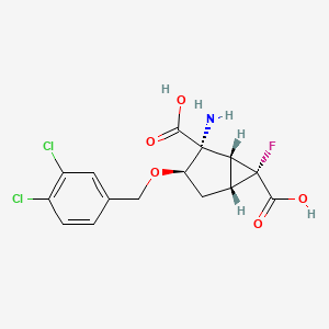 molecular formula C15H14Cl2FNO5 B1676573 (1R,2R,3R,5R,6R)-2-amino-3-[(3,4-dichlorophenyl)methoxy]-6-fluorobicyclo[3.1.0]hexane-2,6-dicarboxylic acid CAS No. 569686-87-9