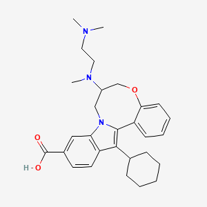 B1676617 14-cyclohexyl-7-((2-(dimethylamino)ethyl)(methyl)amino)-7,8-dihydro-6H-benzo[2,3][1,5]oxazocino[5,4-a]indole-11-carboxylic acid CAS No. 886041-60-7