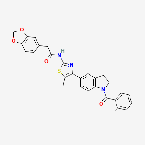 molecular formula C29H25N3O4S B1676655 2-(1,3-benzodioxol-5-yl)-N-[5-methyl-4-[1-(2-methylbenzoyl)-2,3-dihydroindol-5-yl]-1,3-thiazol-2-yl]acetamide CAS No. 846557-71-9