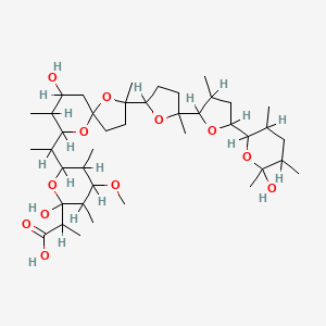 molecular formula C41H70O12 B1676873 2-[2-Hydroxy-6-[1-[7-hydroxy-2-[5-[5-(6-hydroxy-3,5,6-trimethyloxan-2-yl)-3-methyloxolan-2-yl]-5-methyloxolan-2-yl]-2,8-dimethyl-1,10-dioxaspiro[4.5]decan-9-yl]ethyl]-4-methoxy-3,5-dimethyloxan-2-yl]propanoic acid CAS No. 62618-08-0