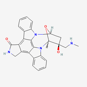 molecular formula C27H26N4O3 B1676896 (15S,16S,18S)-16-Hydroxy-15-methyl-16-(methylaminomethyl)-28-oxa-4,14,19-triazaoctacyclo[12.11.2.115,18.02,6.07,27.08,13.019,26.020,25]octacosa-1,6,8,10,12,20,22,24,26-nonaen-3-one CAS No. 120925-60-2