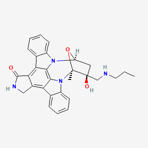 B1676897 (15S,16S,18S)-16-Hydroxy-15-methyl-16-(propylaminomethyl)-28-oxa-4,14,19-triazaoctacyclo[12.11.2.115,18.02,6.07,27.08,13.019,26.020,25]octacosa-1,6,8,10,12,20,22,24,26-nonaen-3-one CAS No. 134931-91-2