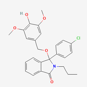 molecular formula C26H26ClNO5 B1677027 3-(4-Chlorophenyl)-3-(4-hydroxy-3,5-dimethoxybenzyloxy)-2-propyl-2,3-dihydroisoindol-1-one CAS No. 878022-36-7