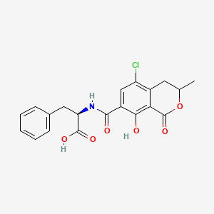 molecular formula C20H18ClNO6 B1677090 (R)-N-((5-Chloro-3,4-dihydro-8-hydroxy-3-methyl-1-oxo-1H-benzo(c)pyran-7-yl)carbonyl)-3-phenylalanine CAS No. 1448049-50-0