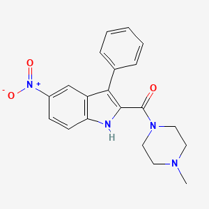 molecular formula C20H20N4O3 B1677217 (4-甲基哌嗪-1-基)-(5-硝基-3-苯基-1H-吲哚-2-基)甲酮 CAS No. 459168-97-9