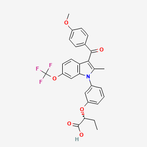 molecular formula C28H24F3NO6 B1677225 (R)-2-(3-(3-(4-methoxybenzoyl)-2-methyl-6-(trifluoromethoxy)-1H-indol-1-yl)phenoxy)butanoic acid CAS No. 668455-28-5