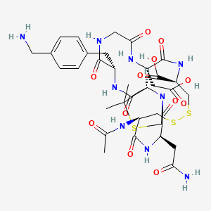 molecular formula C34H47N9O12S3 B1677235 (3R,6R,11R,14S,20S,23R)-6-acetamido-20-[[4-(aminomethyl)phenyl]methyl]-3-(2-amino-2-oxoethyl)-14-(carboxymethyl)-24,24-dimethyl-2,5,13,16,19,22-hexaoxo-8,9,25-trithia-1,4,12,15,18,21-hexazabicyclo[21.3.0]hexacosane-11-carboxylic acid CAS No. 138199-64-1
