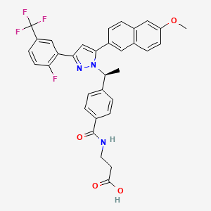 molecular formula C33H27F4N3O4 B1677237 (S)-3-(4-(1-(3-(2-fluoro-5-(trifluoromethyl)phenyl)-5-(6-methoxynaphthalen-2-yl)-1H-pyrazol-1-yl)ethyl)benzamido)propanoic acid CAS No. 870823-19-1