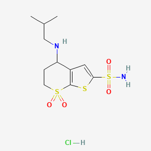 molecular formula C11H19ClN2O4S3 B1677239 4-(isobutylamino)-5,6-dihydro-4H-thieno[2,3-b]thiopyran-2-sulfonamide 7,7-dioxide hydrochloride CAS No. 126453-94-9