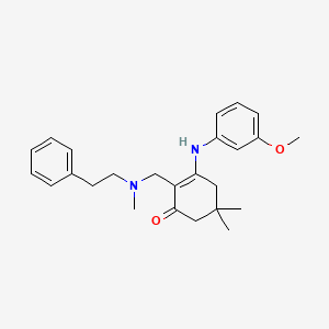 molecular formula C25H32N2O2 B1677247 2-Cyclohexen-1-one, 3-((3-methoxyphenyl)amino)-5,5-dimethyl-2-((methyl(2-phenylethyl)amino)methyl)- CAS No. 78150-06-8