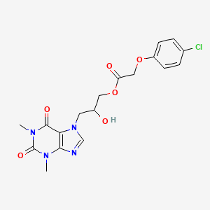 molecular formula C18H19ClN4O6 B1677260 Acetic acid, (4-chlorophenoxy)-, 2-hydroxy-3-(1,2,3,6-tetrahydro-1,3-dimethyl-2,6-dioxo-7H-purin-7-yl)propyl ester CAS No. 54504-71-1